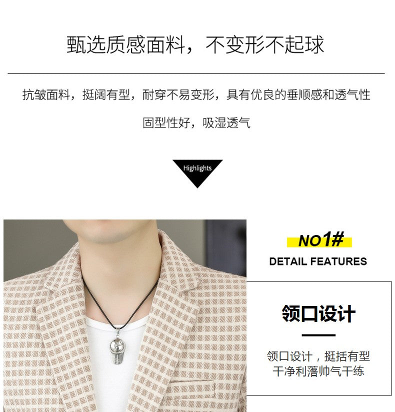 Blazer Men's Fashion Gentleman Business Outdoor Travel Plaid Slim-fit Korean Version of The Trend Handsome Youth Casual Blazer
