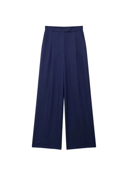 TRZA Women Fashion With Darts Front Pockets Wide Leg Pants Vintage High Waist Zi