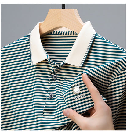 Quality breathable cotton short sleeve men's POLO shirt 2024 summer fashionable shiny diamond inlaid design top soft T-shirt