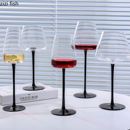 Copo de vidro transparente com base preta e pé alto, taça de champanhe criativa, taças de vinho, copo de coquetel, utensílios de vinho domésticos