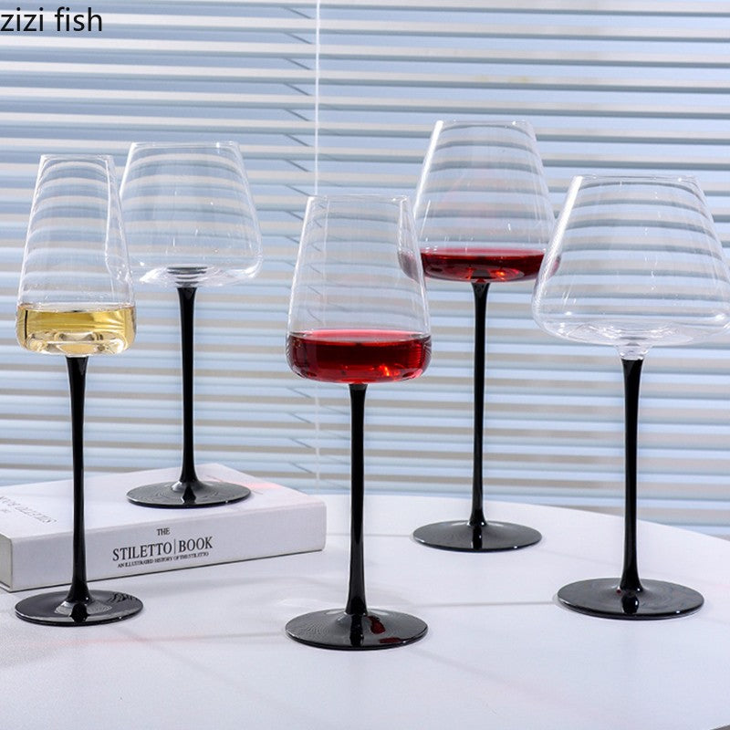 Copo de vidro transparente com base preta e pé alto, taça de champanhe criativa, taças de vinho, copo de coquetel, utensílios de vinho domésticos