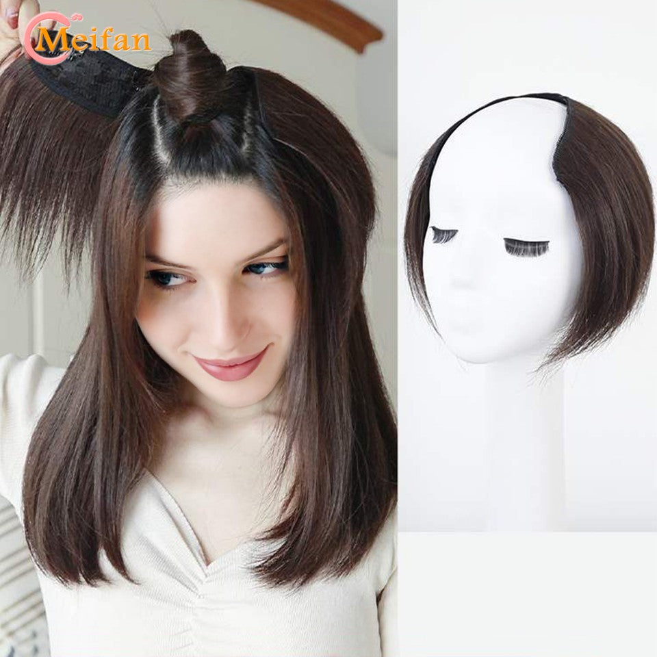 MEIFAN Peruca Sintética Longa e Lisa em U com Meia Cabeça para Mulheres, Clipes Pretos e Castanhos em Extensão de Cabelo, Apliques Naturais e Falsos