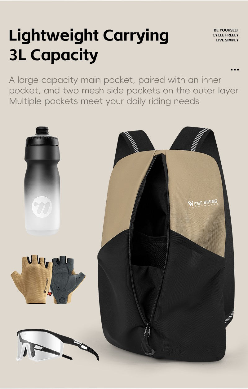 WEST BIKING Portable Lightweight Cycling Backpack Multi-Pocket Design Reflective Water Repellent Trekking Backpack Elastic Strap