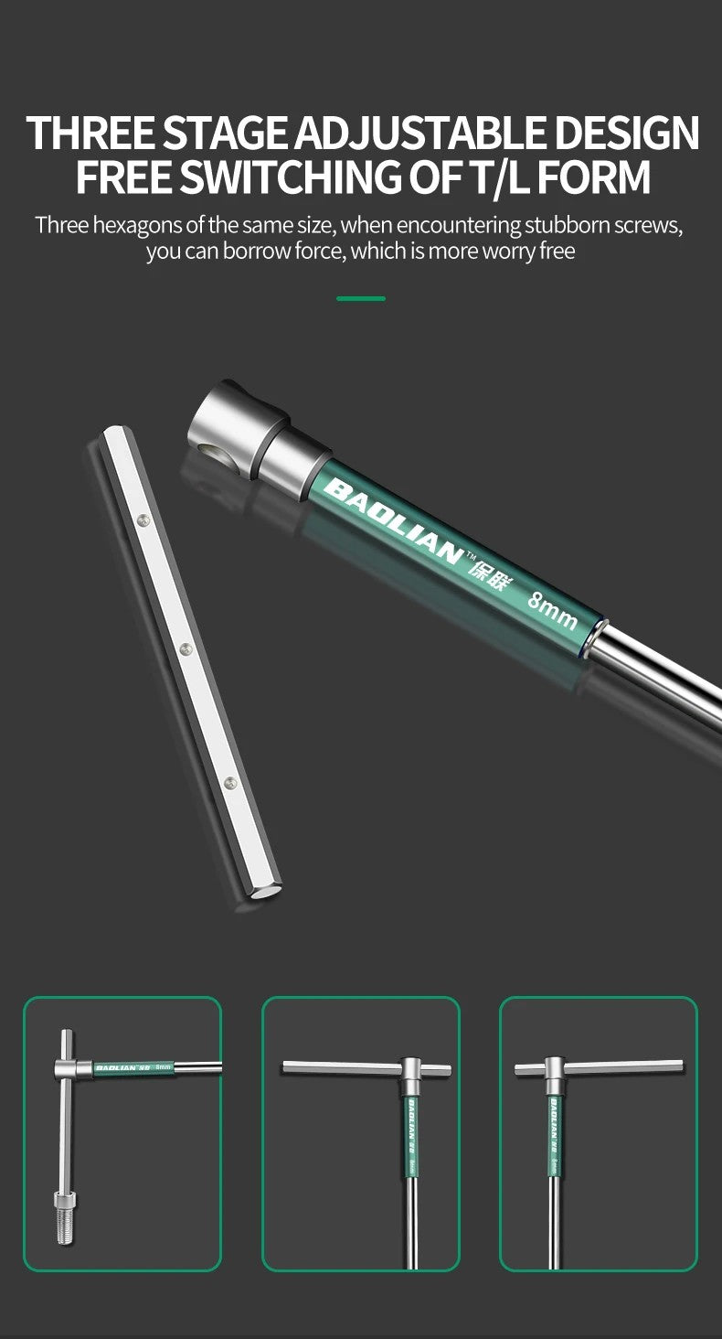 Chave de fenda Torx T/L 2.5/3/4/5/6/8/10mm Chave Allen Tipo T Cromada Chave Inglesa em Forma de T Ferramenta Manual Chave de Boca Tipo T Estendida