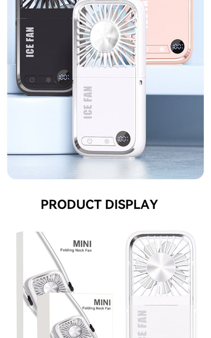 Folding Mini Cooling Air Fan Mobile Phone Holder Power Bank 3000mAh USB Rechargeable Cooling Handheld Desktop Fan with Lanyard