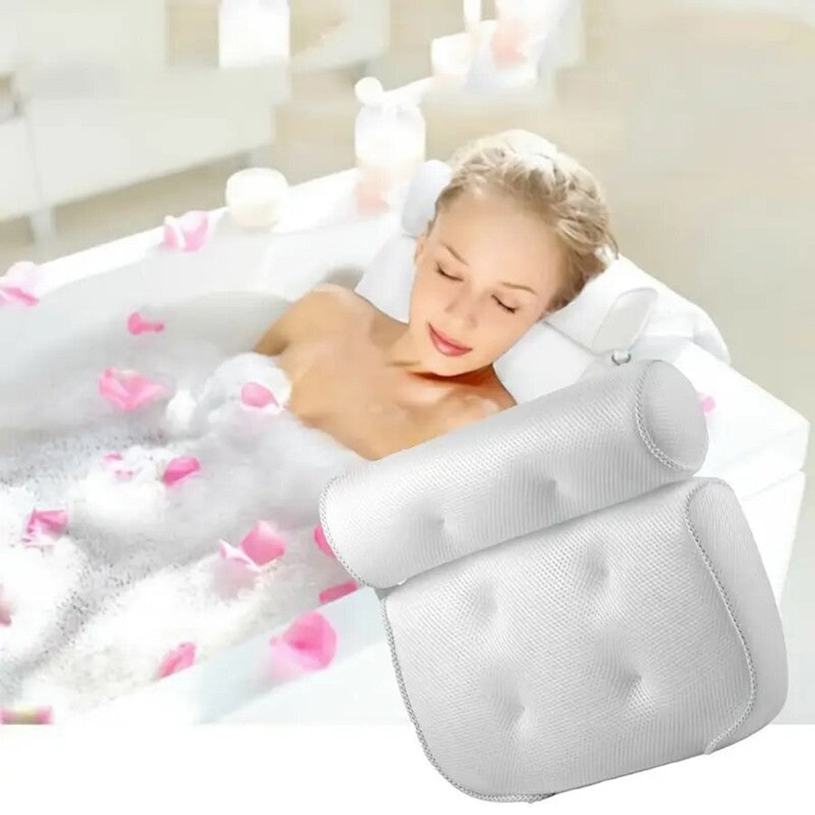 1 spa bathtub pillow with anti slip suction cups for neck and back support, bathtub/bathroom accessory