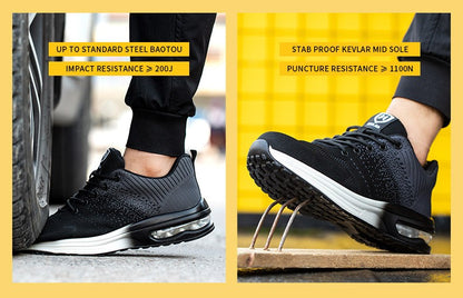 Sapatos de segurança leves para mulheres e homens, tênis de trabalho com amortecimento de ar, sapatos com bico de aço, botas de segurança para construção, sapatos de trabalho anti-impacto.