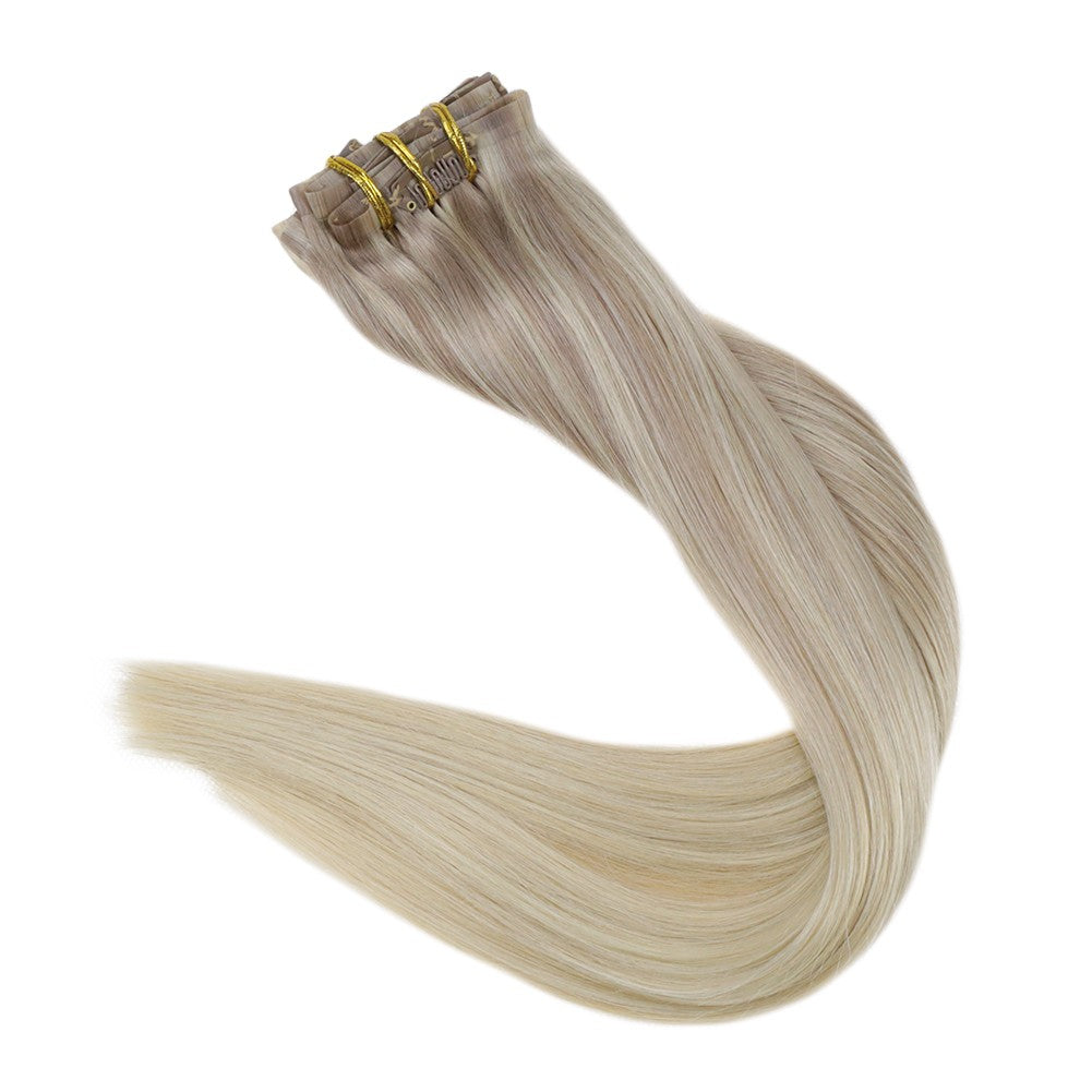 Full Shine PU Clip Hair Extensions Cabelo Humano Remy 100g Extensões Invisíveis Sem Costura de Cabelo Humano Clip-In Cor Balayage Loiro