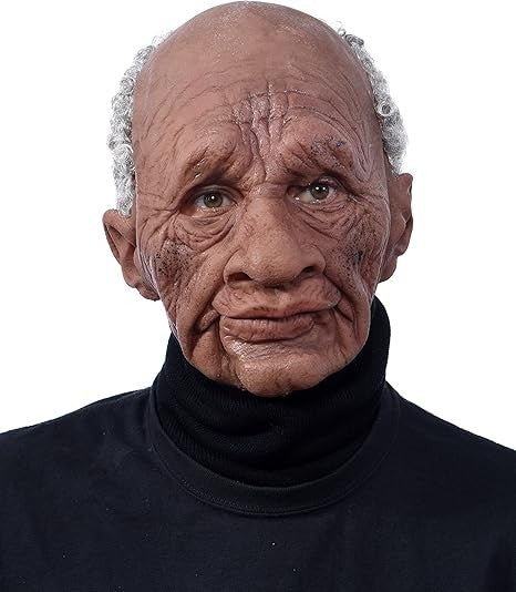 Black Elderly Woman Man Mask Wrinkle Full for Head Mask Grandpa/Grandma Face Novelty Mask Halloween Party Cosplay Props Supplies