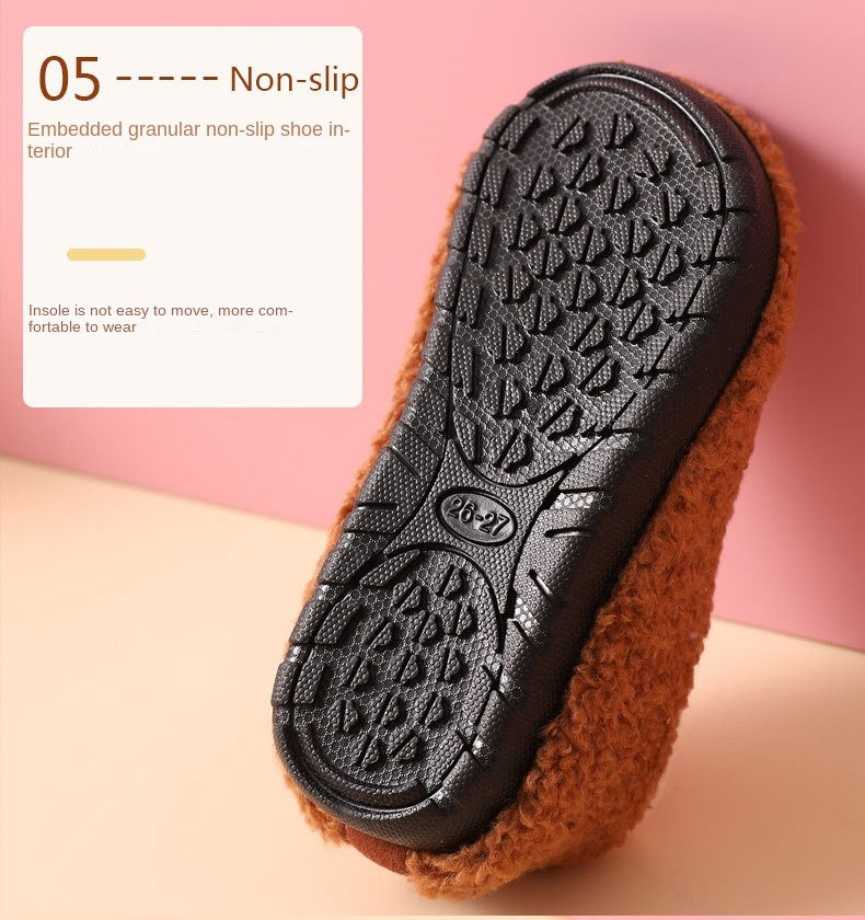 Children Cotton Slippers Solid Warm Kids Winter Home Shoes Boys Girls Plush Floor Shoes Indoor Soft Sole Anti-slip Cotton Shoes