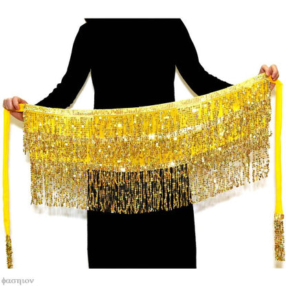 Sexy Women Belly Dance Hip Tutu Skirt Scarf Wrap Belt Glitter Sequins Tassel Hipscarf Skirt Sundress Costume Fringe Skirt Outfit