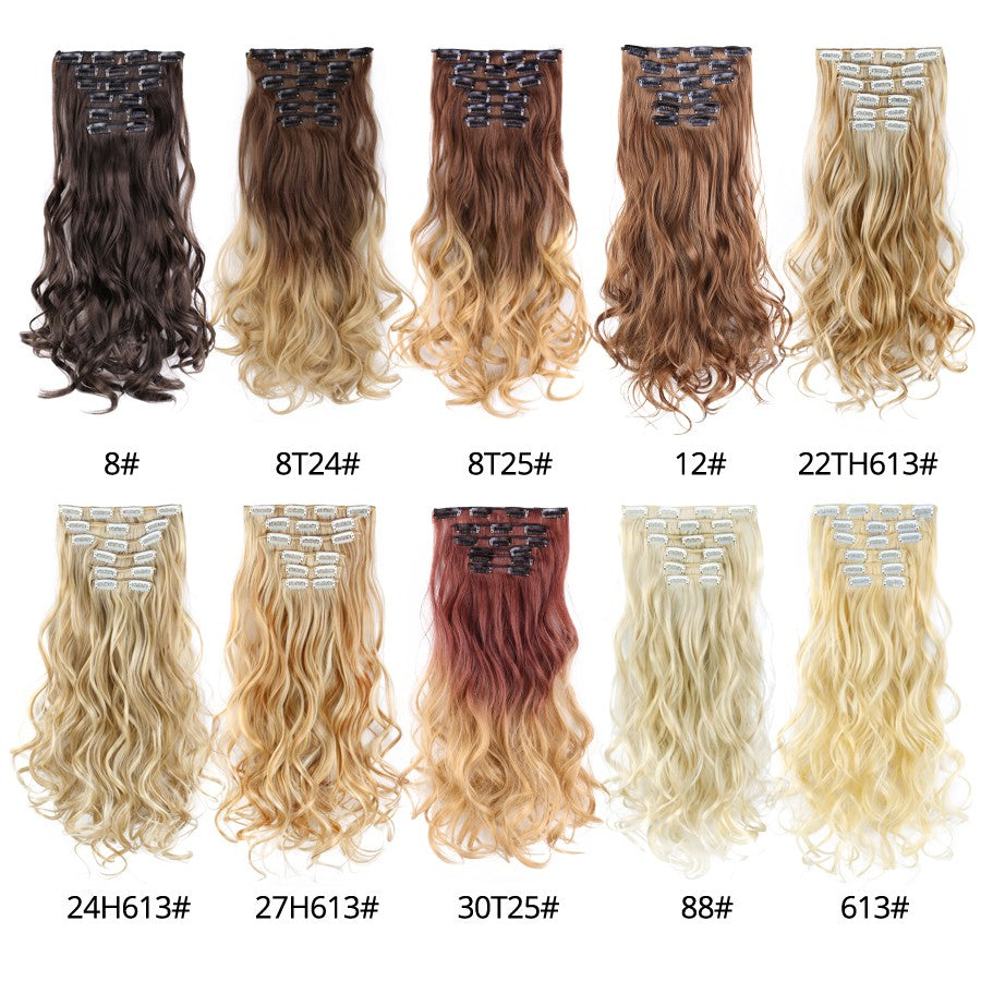 22 Polegadas Sintético Cabelo Liso Longo 16 Clipes 6 Peças/Conjunto Apliques de Cabelo Loiro Preto Resistente ao Calor Para Mulheres
