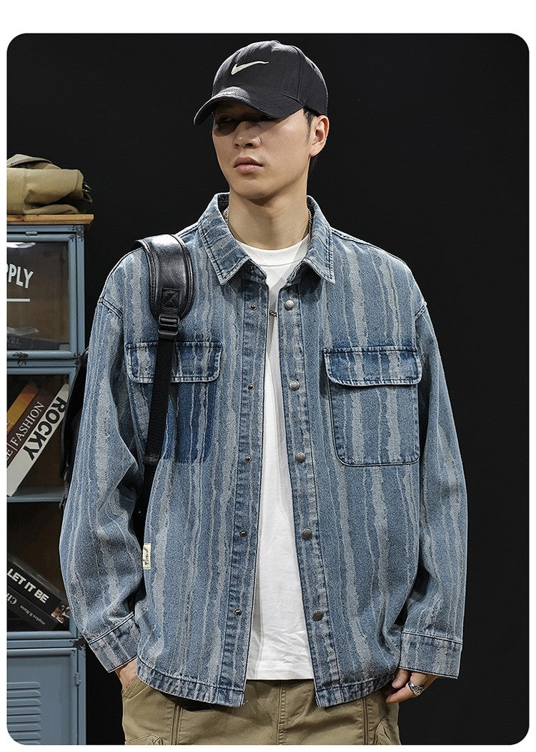 2025 Spring and autumn new fashion men retro denim cargo shirt casual simple shirt blouse