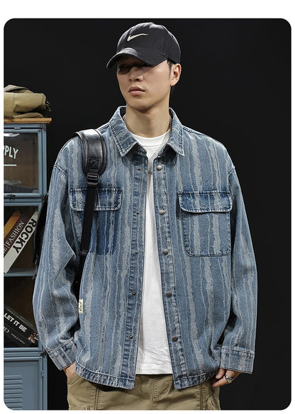 2025 Spring and autumn new fashion men retro denim cargo shirt casual simple shirt blouse
