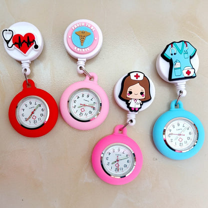 Lovely Hospital Medical Nurse Doctor Icons Cartoon FOB Pocket Watches Fashion Accessories Unisex Women Mens Clip Hang Clock Gift