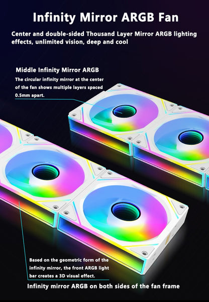 ICE Whale WX-2 Wire-Splicing PC Case Cooling Fan ARGB Mirror Cycle Light Effect 600-1800RPM PWM Water Cooling 360mm Cooler Fan