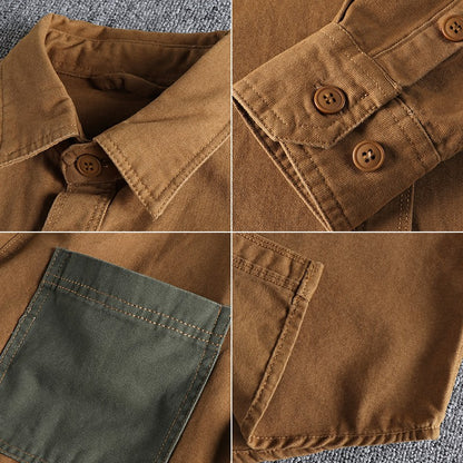 Long Sleeve Tactical Shirts Men  Patch Cargo Shirt Cotton American Casual Vintage Tooling Jacket Outdoor Workwear Blusas