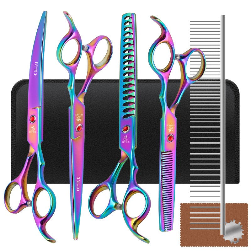 Conjunto de tesouras de tosa Fenice novo design colorido 7.0 polegadas tesouras retas de desbaste curvadas
