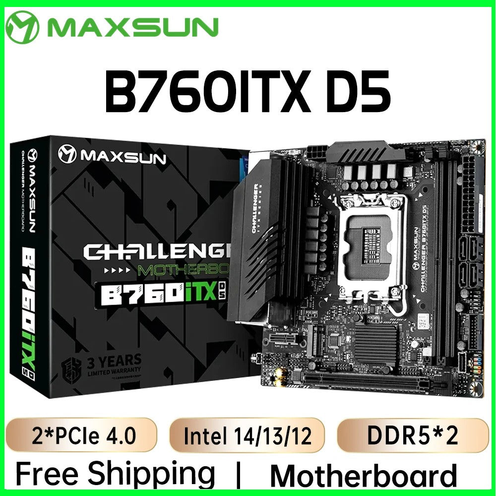 Placa-mãe MAXSUN Game B760ITX D5 compatível com CPUs Intel Core de 14ª, 13ª e 12ª gerações DDR5 M.2 PCIEX16 4.0 Componentes de computador