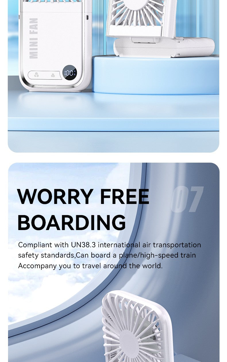 Folding Mini Cooling Air Fan Mobile Phone Holder Power Bank 3000mAh USB Rechargeable Cooling Handheld Desktop Fan with Lanyard