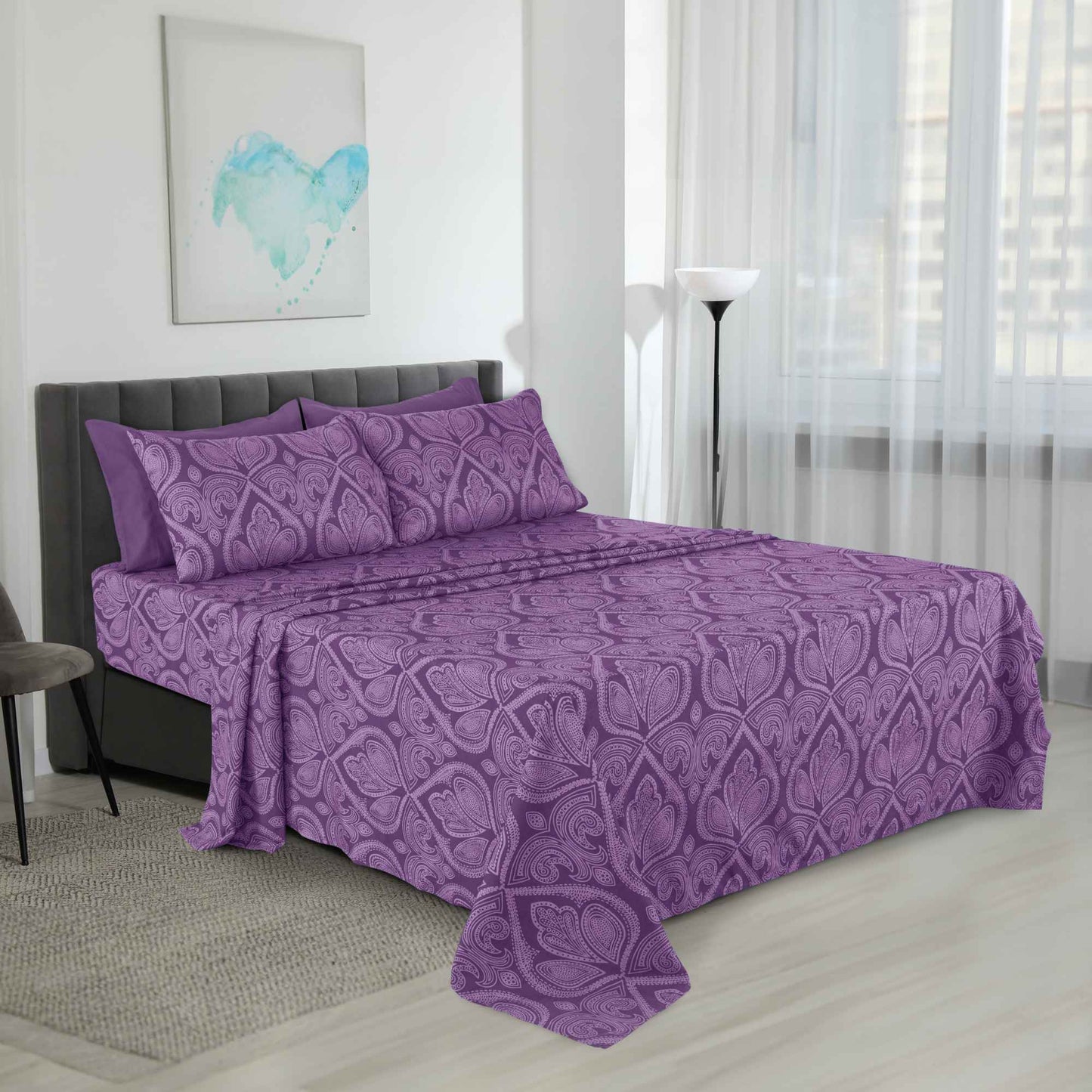Lux Decor 6Pc Paisley Sheet Set – Soft Microfiber, Wrinkle-Free, Luxurious Printed Bed Sheets