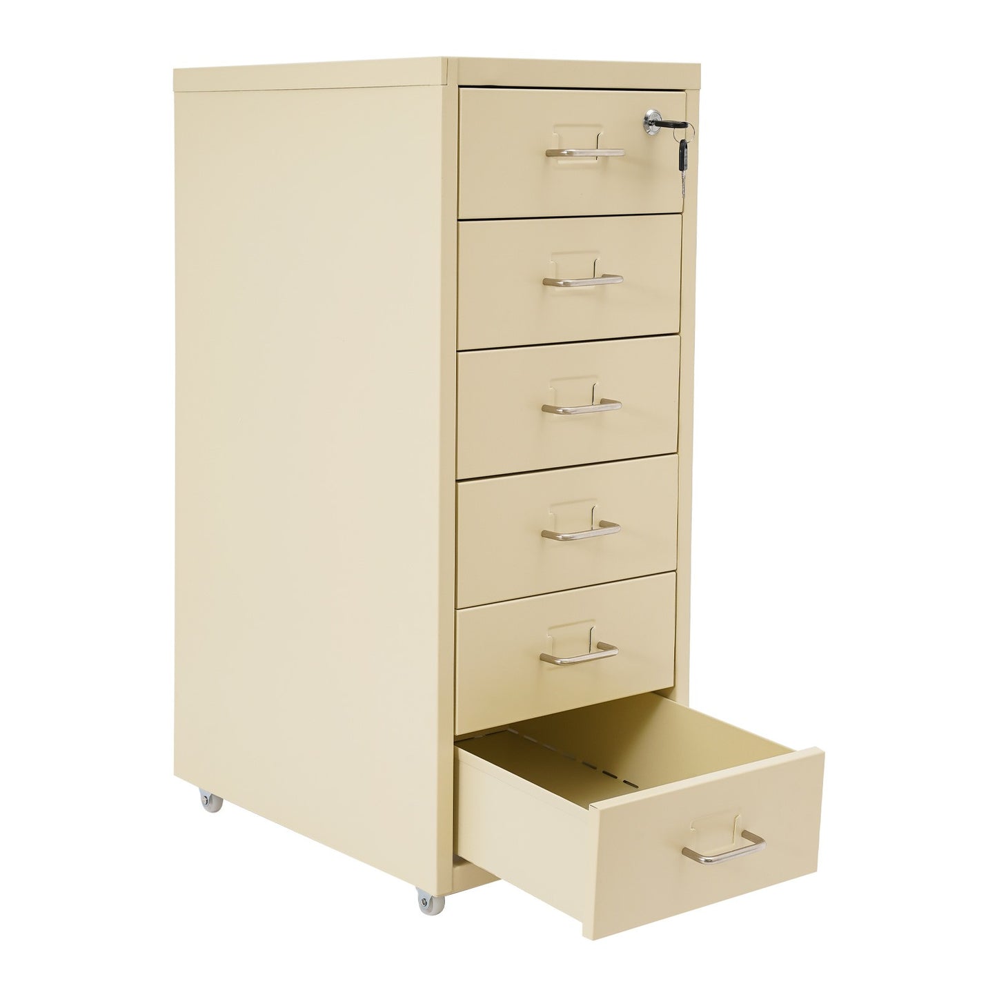 Gaveteiro de Metal com Rodas e Fechadura | Armário para Documentos com 6 Gavetas para Escritório em Casa, com Rodas | Branco-sujo/Verde/Amarelo