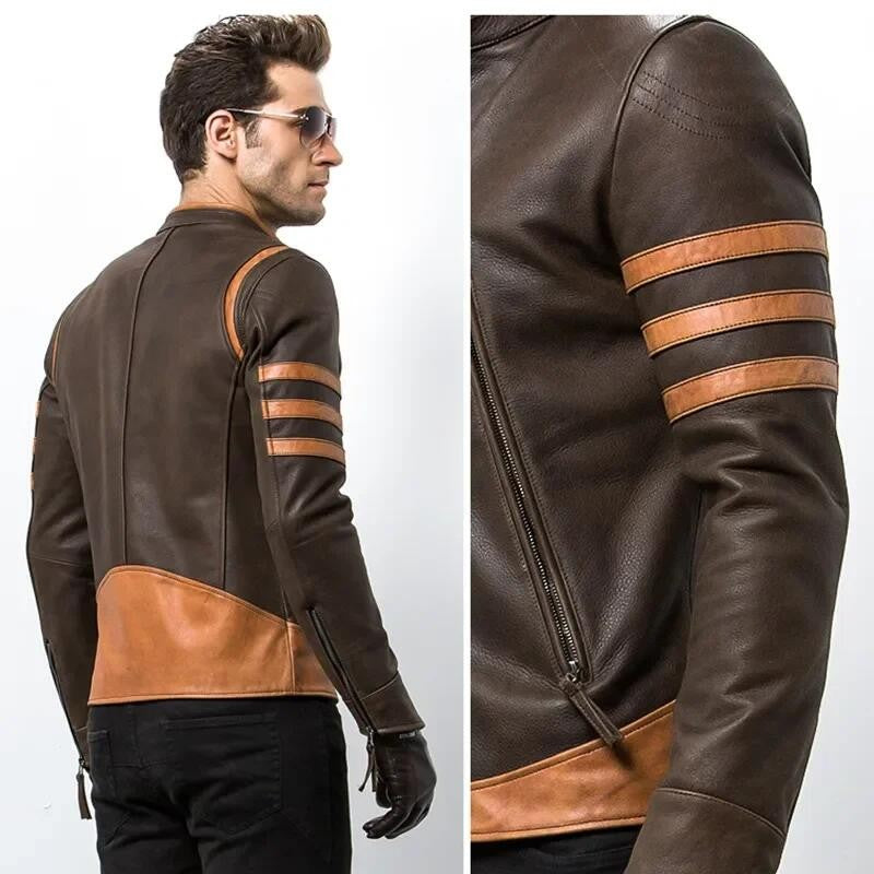 High-end Brand Men's Zipper Leather Jacket Wolverine Slim Fit Short Coat Retro Locomotive Logan Bomber PU Leather Jacket 5XL-M