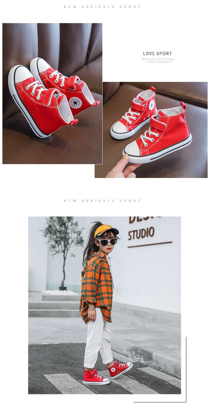 Children Canvas Shoes High-Top Boys and Girls Shoes White Board Shoes Small White Shoes New Kindergarten Baby Cloth Shoes