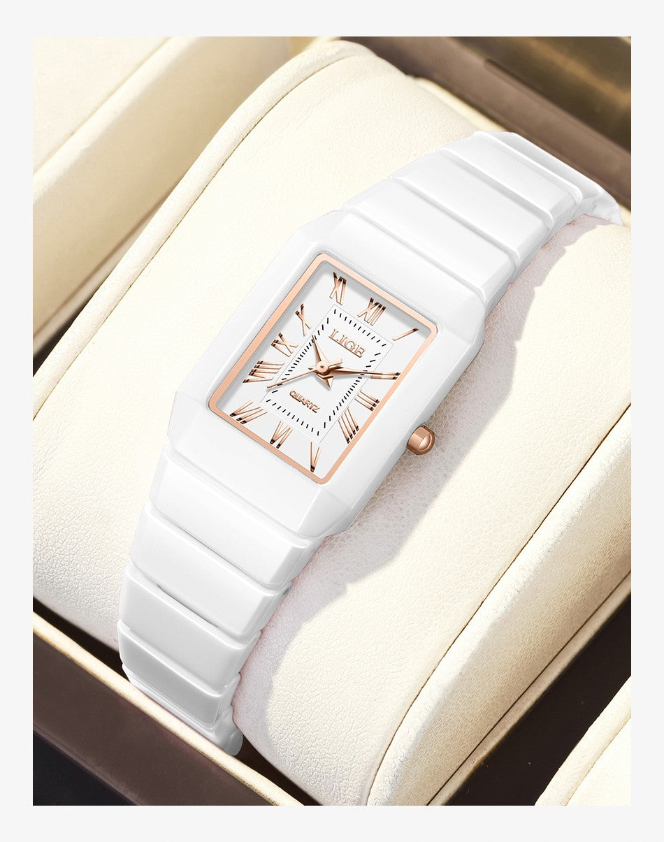 New Fashion LIGE Woman Watch Elegant Luxury Ceramic Strap Waterproof Simple Dial Quartz Women's Watches Ladies Gifts Reloj Mujer