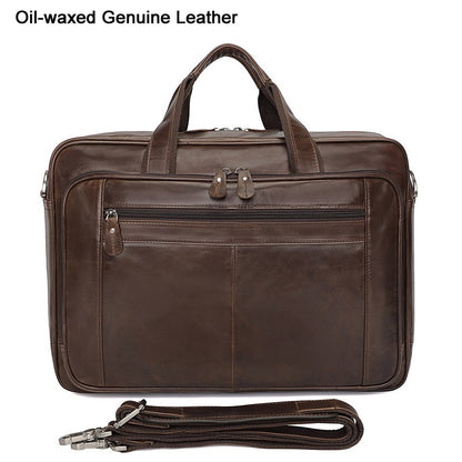 High Quality Genuine Leather Men Briefcase Business bag Crazy Horse Leather Large 17"inch Laptop Bag male Portfolio Office Case