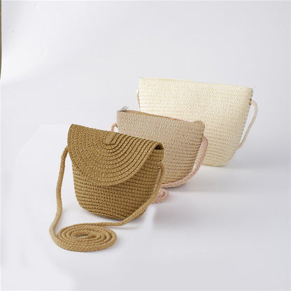 New Half Round Straw Bags for Women Summer Beach Rattan Bag Handmade Woven Half Moon Crossbody Handbags Bohemia