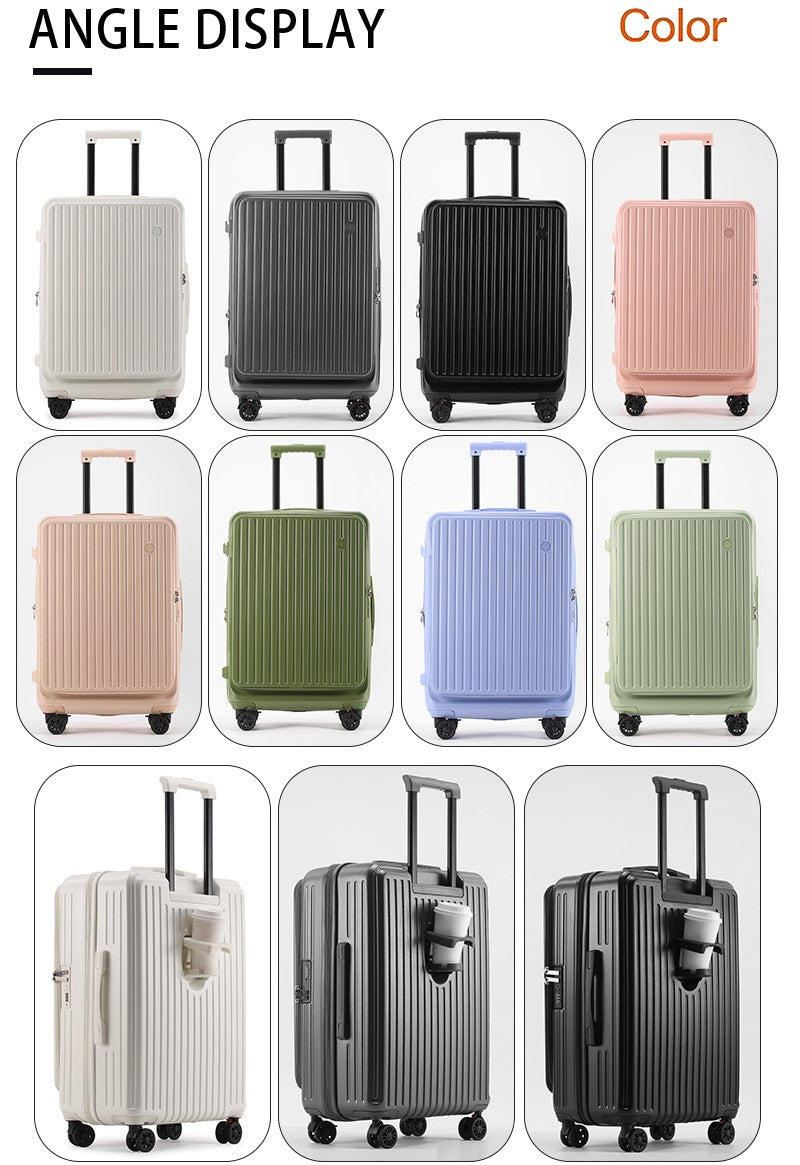 Large Capacity Expandable Suitcase Multi-Function Side Opening Luggage Boarding Case Cup Holder Shock-Absorbing Brake Wheels