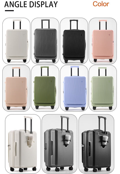 Large Capacity Expandable Suitcase Multi-Function Side Opening Luggage Boarding Case Cup Holder Shock-Absorbing Brake Wheels
