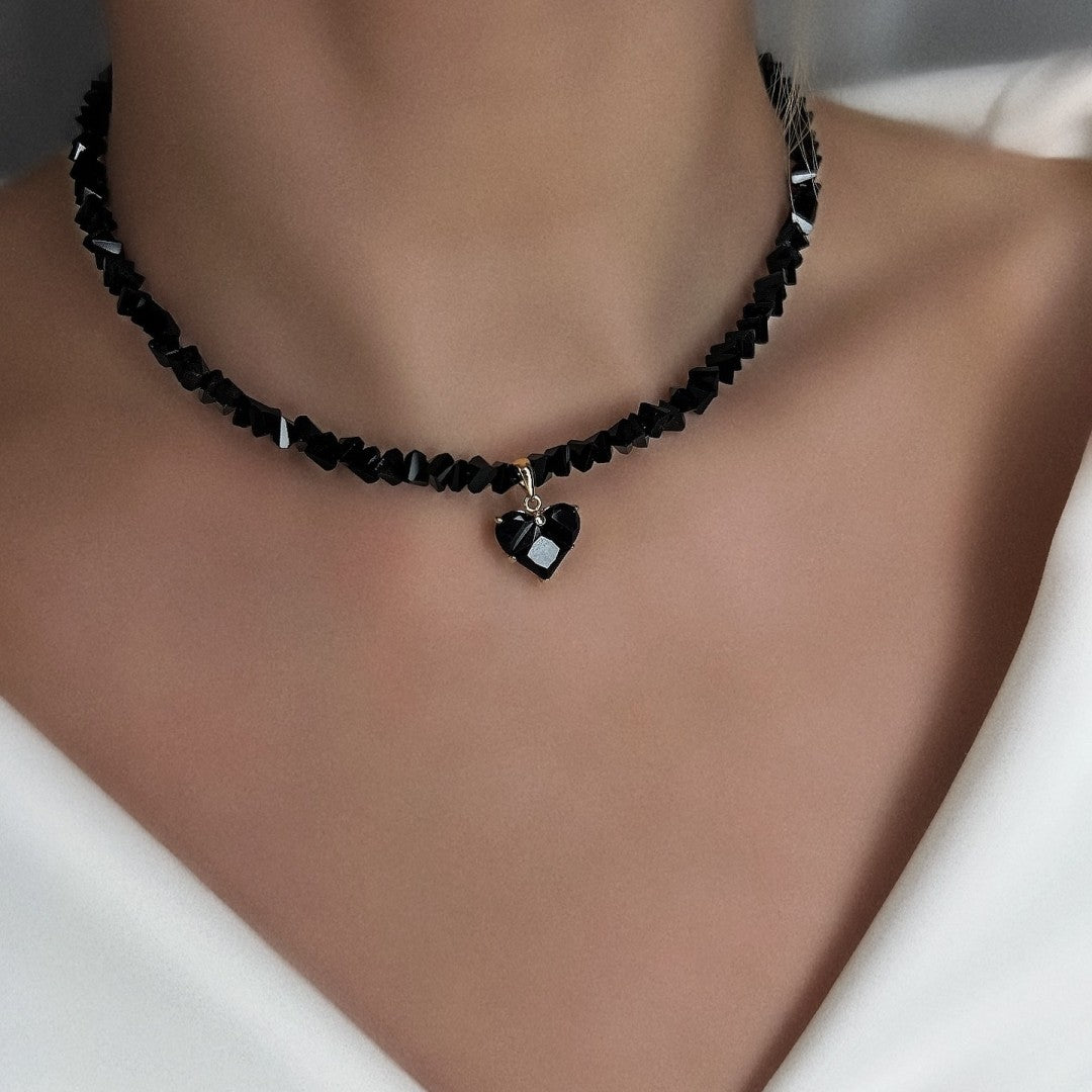 Colar Feminino Vintage de Moda Sexy com Pingente de Coração de Zircão Boho Geométrico Barroco com Corrente de Cristal Transparente