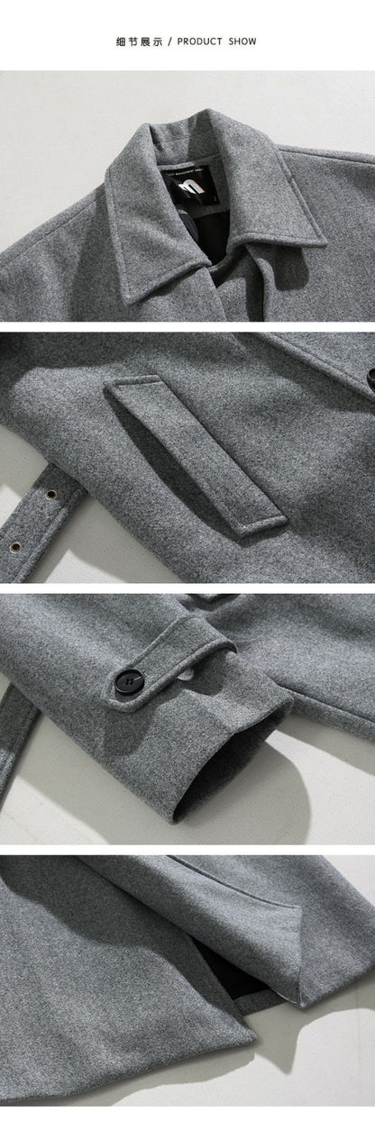 Winter Thick Woolen Coat Men Warm Fashion Solid Colors Oversized Long Wool Blends Coat Men Korean Loose Coat Mens Overcoat Q30