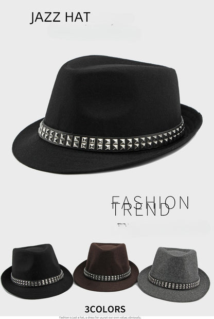 British Retro Jazz Hat Men's Autumn New Black Gentleman Hat Hip-hop Rivet Top Hat Women's Performance Hats