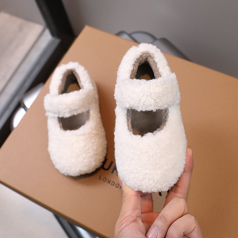 Children Fur Shoes 2024 Winter Kids Warm Plush Shoes For Girl Flat Loafers Moccasins Girls Casual Shoes Khaki, Beige
