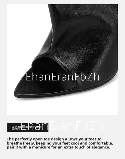 2025Ladies' Spring and Summer New Fish Mouth Slope High Heel Knee Boots, Fashionable Pointed Fashion Show Medium Cool Boots