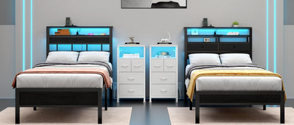 Sleek Full Size Bed Frame with Glowing LED Lights & USB Charging Station | Modern Storage Headboard
