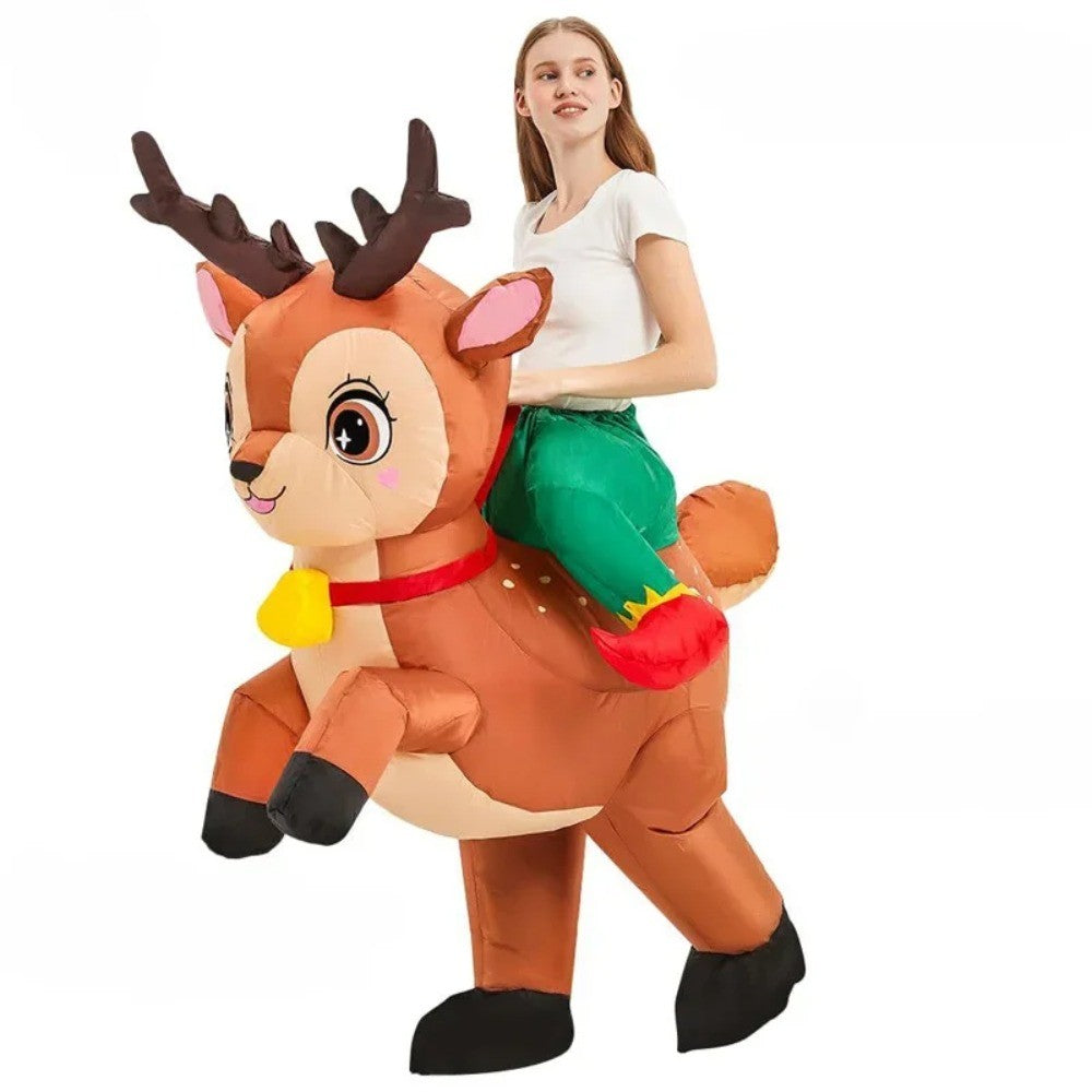 Inflatable Ride On Reindeer Costume Adult Funny Blow Up Elk Suit for Christmas Party Cosplay