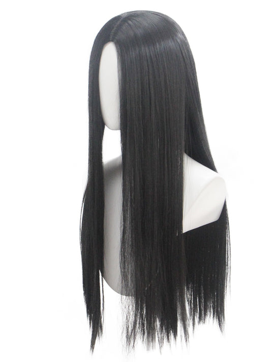 the Addams Family Movie Character Black Long Straight Synthetic Wig for Halloween Cosplay Wig Fit for Movie Show