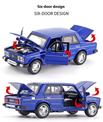 1:32 LADA 2106 Liga Clássica Modelo de Carro de Brinquedo de Metal Fundido Som e Luz Puxar para Trás Brinquedo Infantil Miniatura Modelo de Veículo Presente para Crianças
