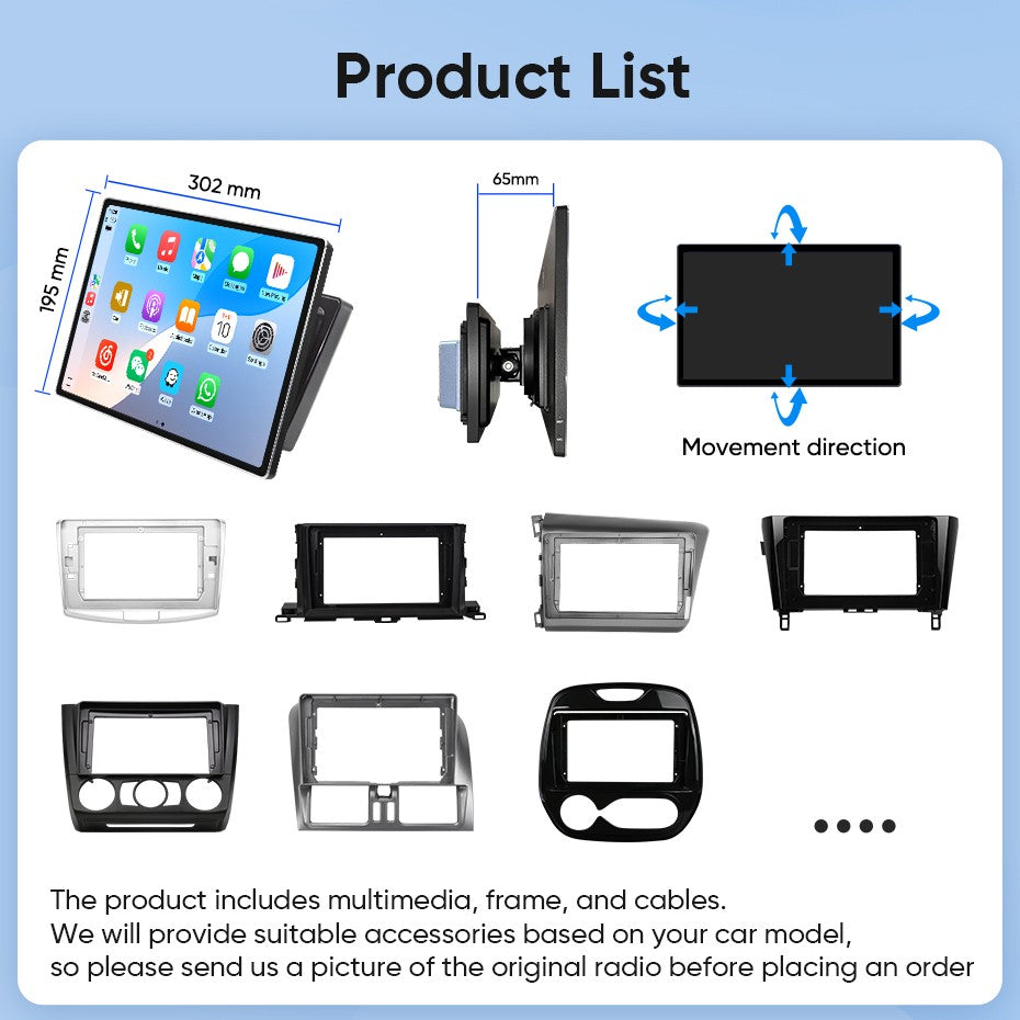 Ainavi 13.1 Inch Universal For Toyota Volkswagen Honda Kia Jeep Peugeot Fiat Nissan Car Radio Carplay Android Auto Multimedia