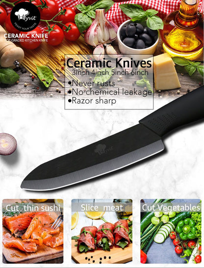 Conjunto de Facas de Cerâmica para Cozinha, 3 4 5 6 polegadas, Faca do Chef, Utilitária, para Fatiar, Cortar Frutas, Legumes, Comida de Bebê, para Descascar, Cabo Antiderrapante