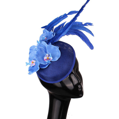 Fascinator Elegante de Lavanda com Flor Amarela Chapéu Derby para Senhora Chapéus de Igreja em Sinamay Fedora de Aba Larga Chapéu para Casamento Festa Vestido XMF320
