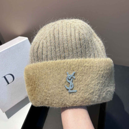 Warm Mink Fur Knitted Hat for Women Winter Luxury Ear Protection Beanie Fashion Soft Stretchable Cap
