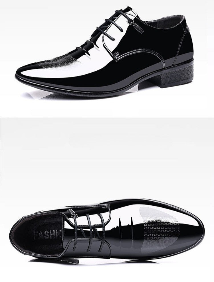 Sapatos Sociais Masculinos de Amarrar em Couro Envernizado Preto Bico Fino Estilo 2025 Preço Baixo Luxo Designer Escritório Terno 39 Masculino