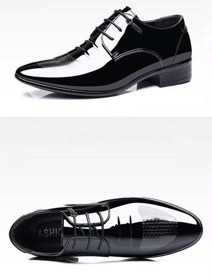 Sapatos Sociais Masculinos de Amarrar em Couro Envernizado Preto Bico Fino Estilo 2025 Preço Baixo Luxo Designer Escritório Terno 39 Masculino