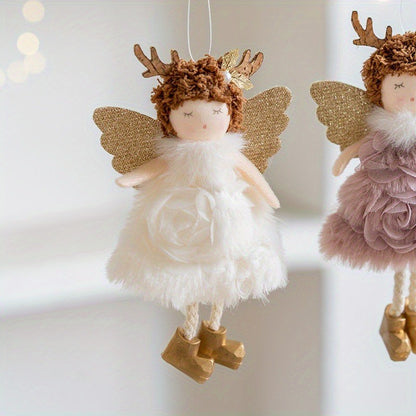 Christmas Decoration Adorable Reindeer Antlers Angel For Tree, Xmas,Home Decor,Christmas ornament,Holiday Supplies,New year 2024