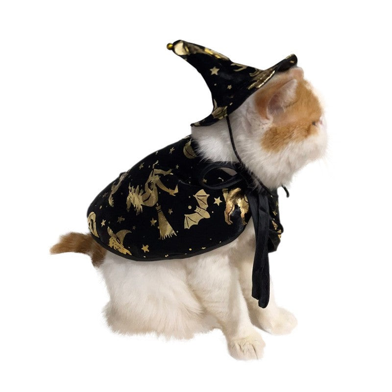 Fantasias de Halloween para Pets Cães Gatos Fantasia de Bruxa de Halloween para Pets Capa Chapéu Capa de Vampiro de Halloween Roupas de Cosplay de Gato Mago